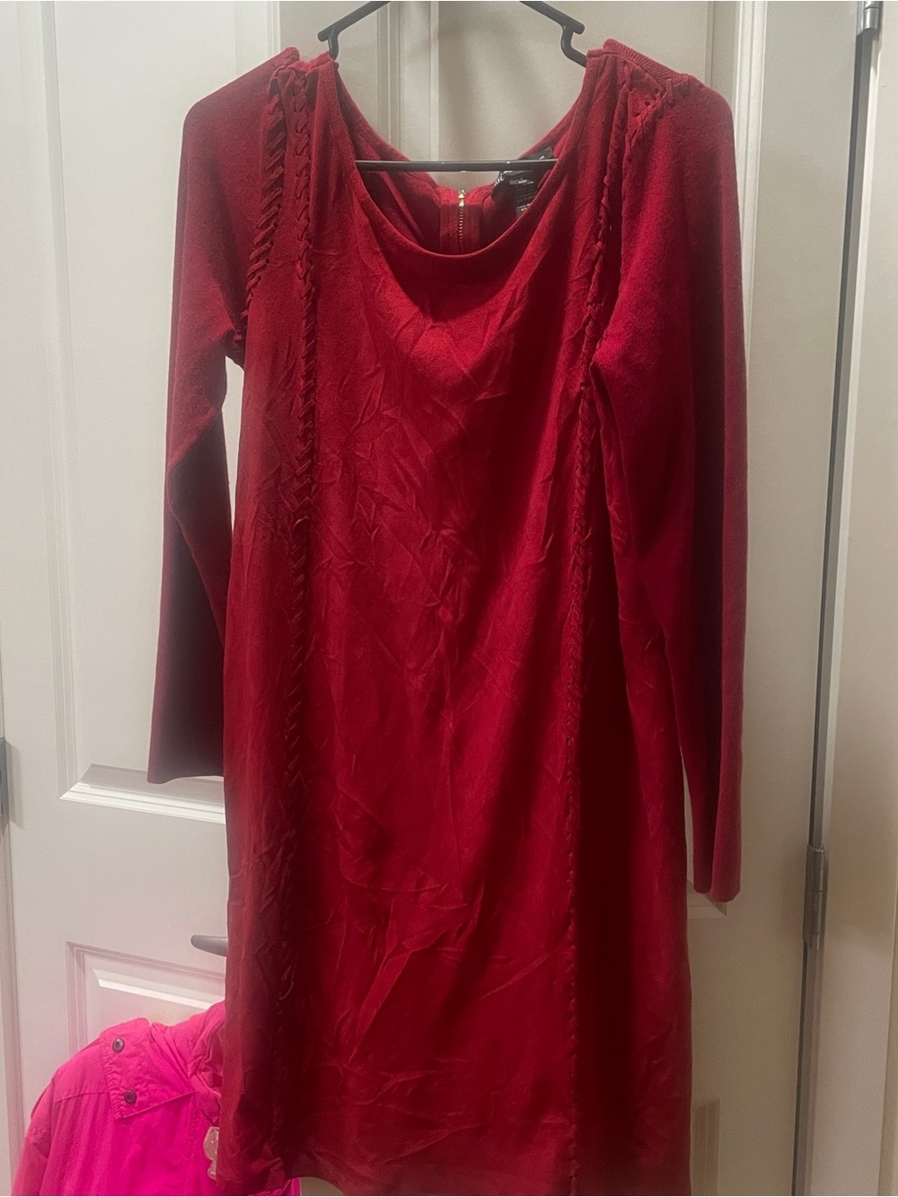 INC International Concepts Red Long Sleeve Scoop Neck Dress